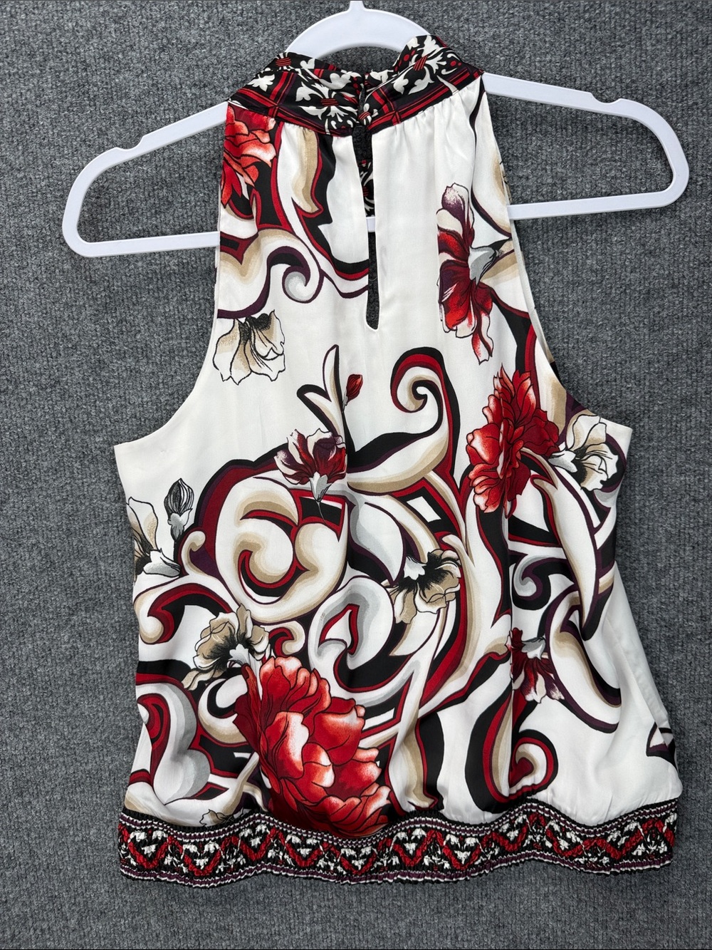 White House Black Market Sleeveless Halter Blouse Red White Black Medium NWOT - Picture 9 of 9